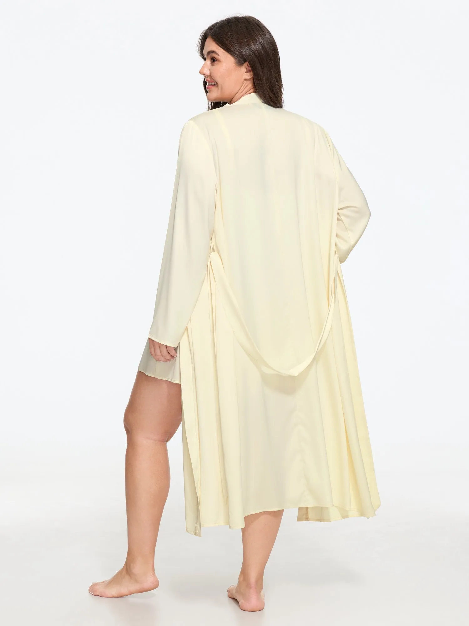 Satin V‑Neck Cami Nightgown & Long Robe Pajama Set sold by Bloomchic product image thumbnail 4