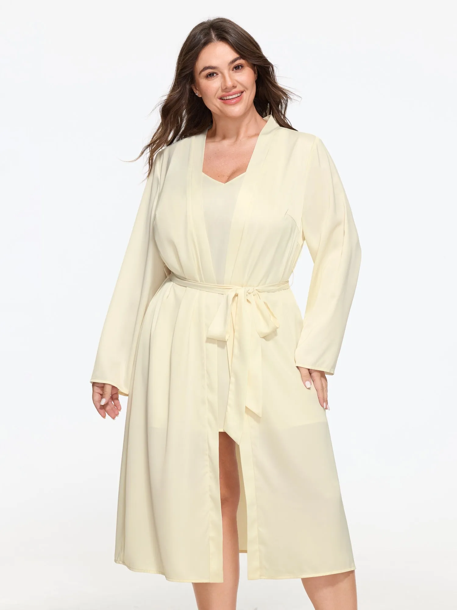 Satin V‑Neck Cami Nightgown & Long Robe Pajama Set sold by Bloomchic product image thumbnail 2