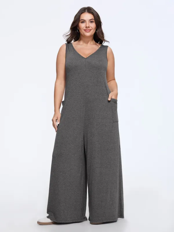 Supersoft V‑Neck Pocket Sleeveless Wide Leg Jumpsuit made by Bloomchic