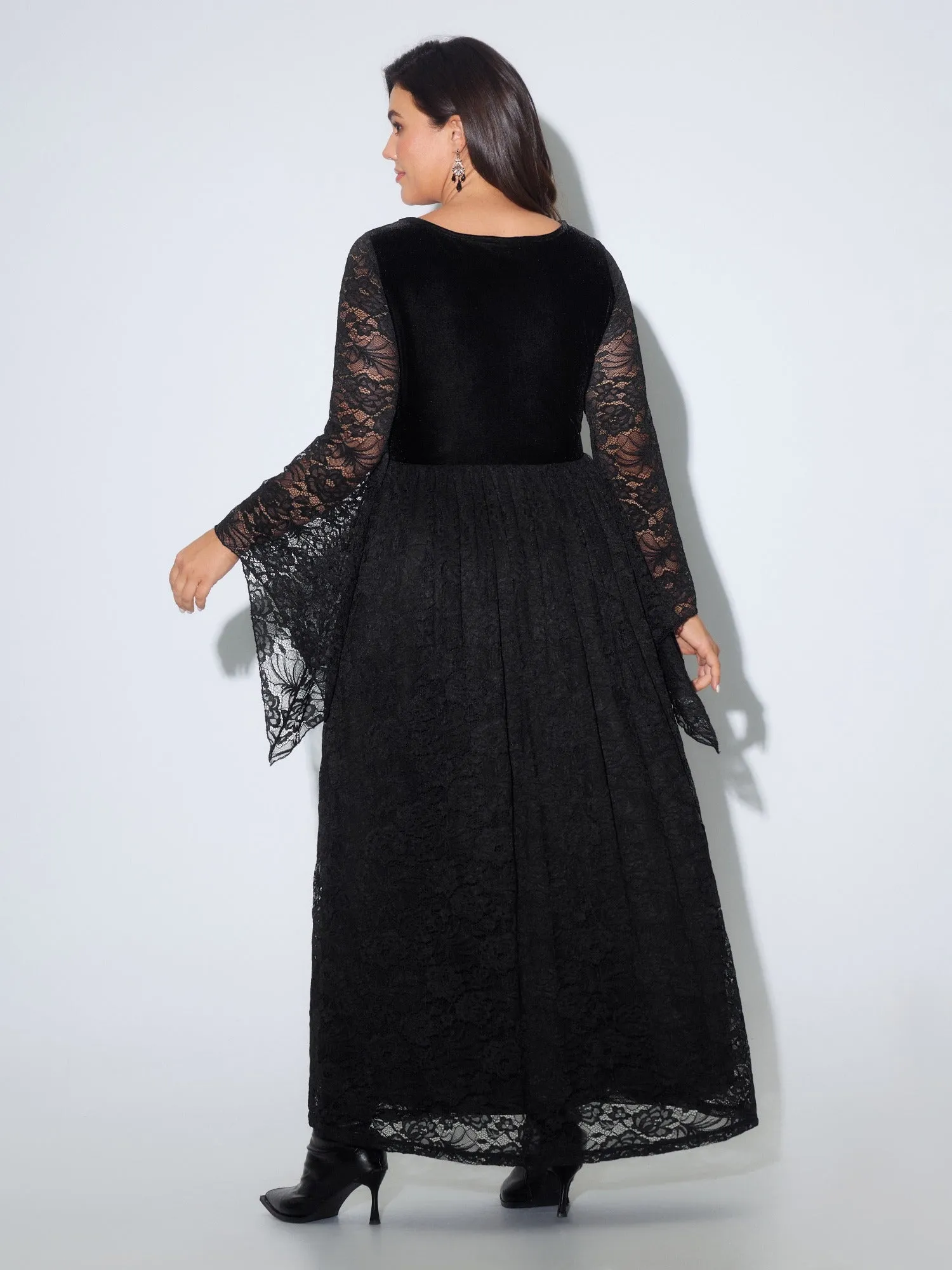 Square Neck Velvet Bodice Full Lace Gothic Maxi Dress sold by Bloomchic product image thumbnail 4