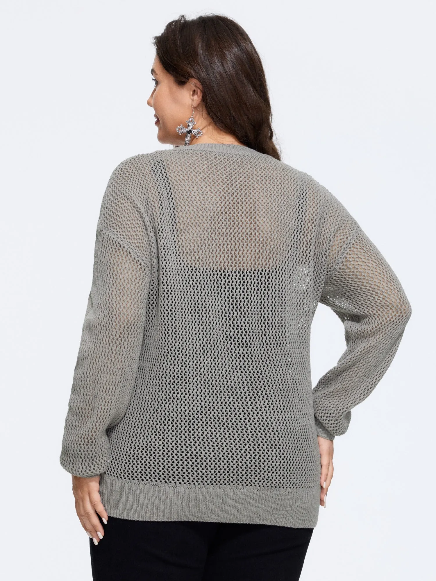 Sheer Skull Hollow‑Out Jacquard Crew Neck Pullover sold by Bloomchic product image thumbnail 4