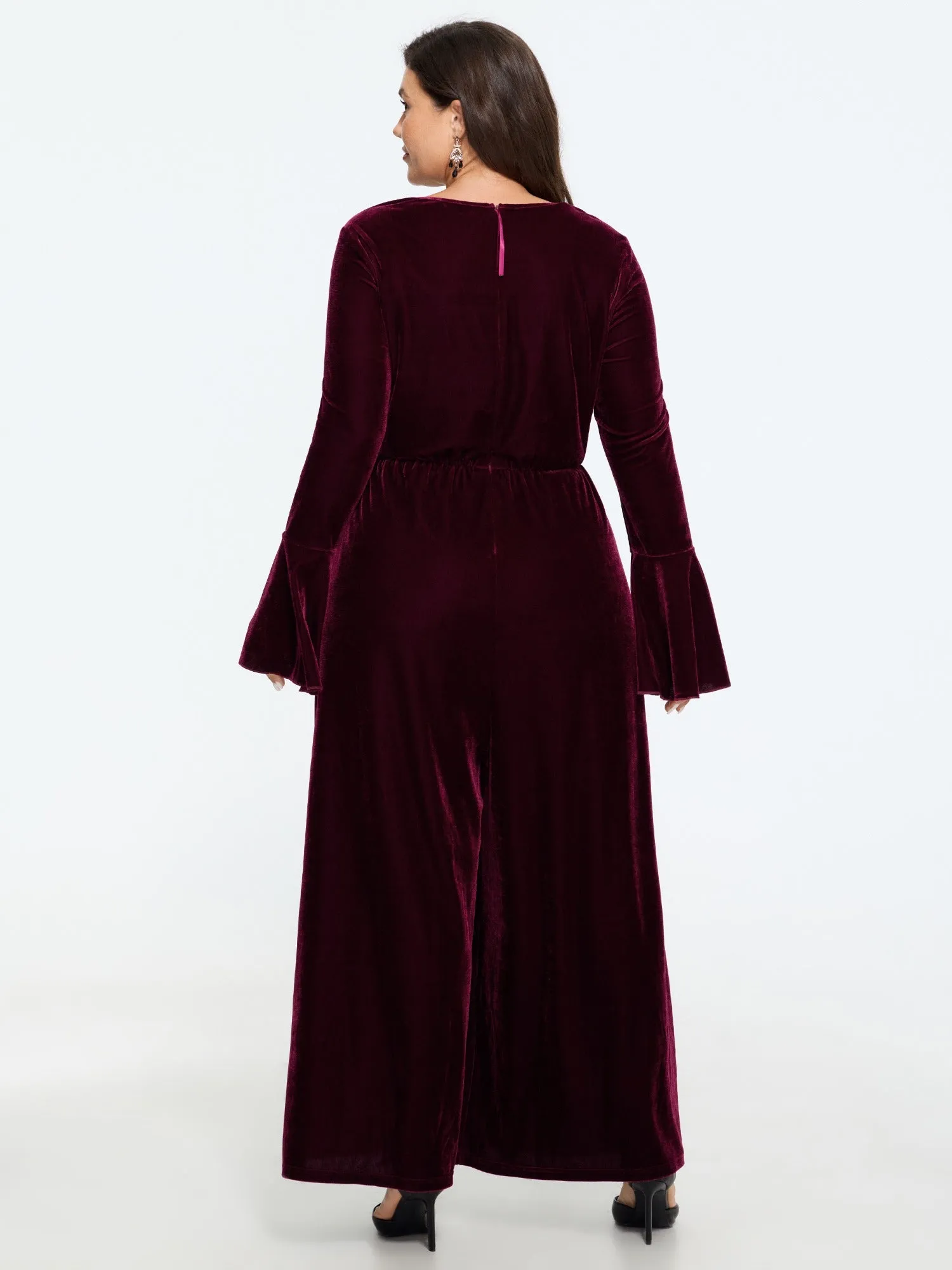 Velvet Lace Square Neck Bell Sleeve Wide Leg Jumpsuit sold by Bloomchic product image thumbnail 4