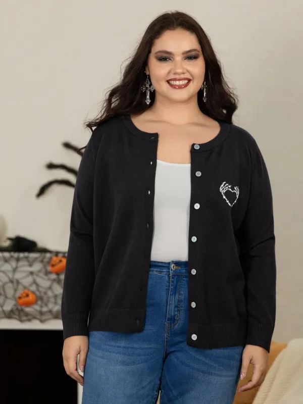 Skeleton Heart Jacquard Button Front Cardigan made by Bloomchic