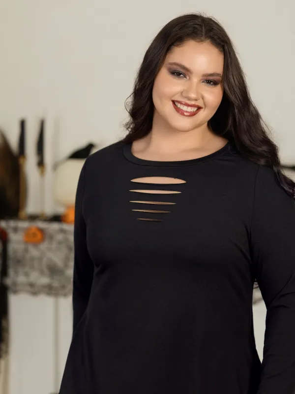 Stretchy Crew Neck Cut‑Out Detail Long Sleeve Top made by Bloomchic