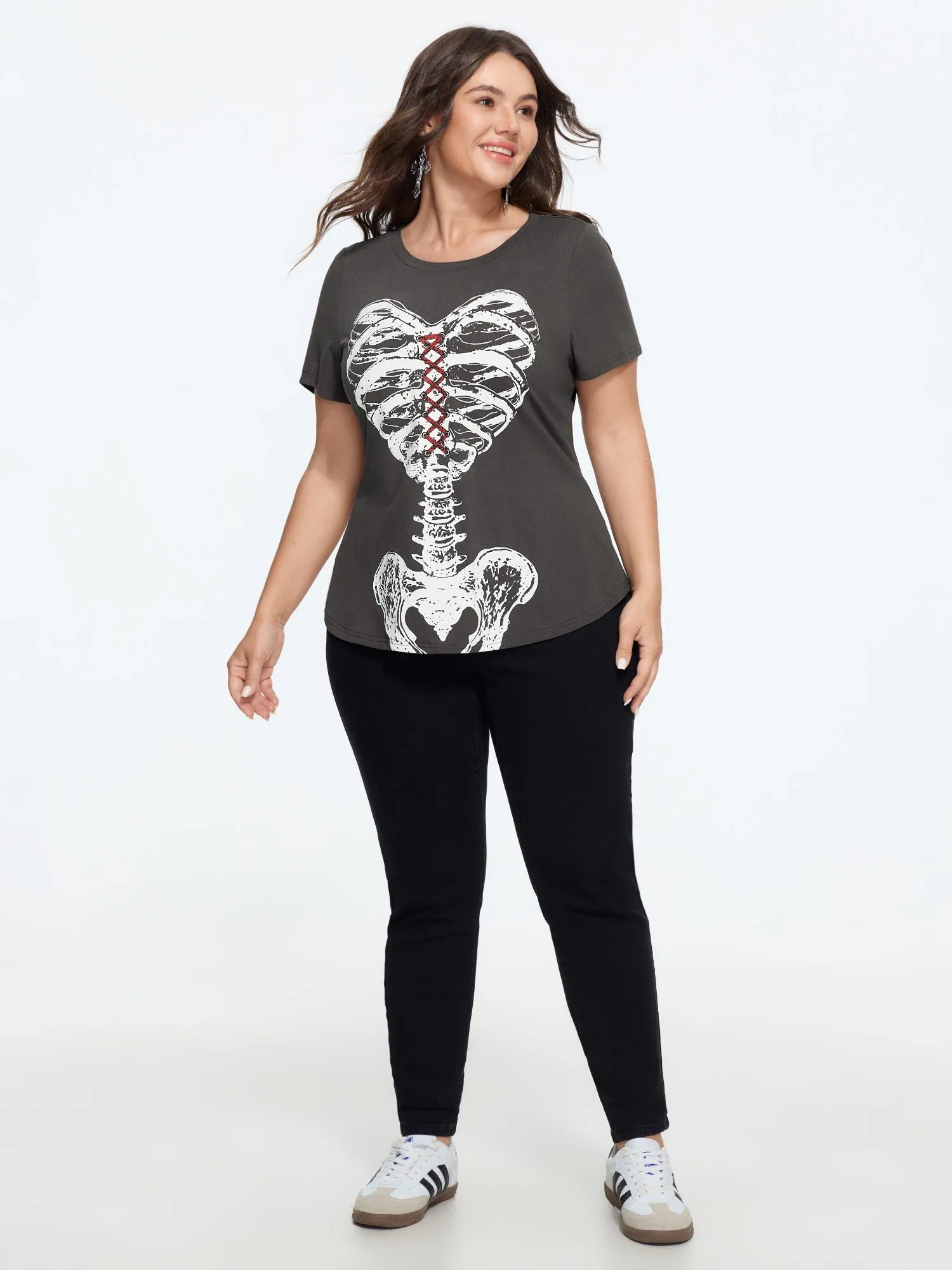 Halloween Skeleton Ribcage Graphic Crew Neck T‑Shirt sold by Bloomchic product image thumbnail 5