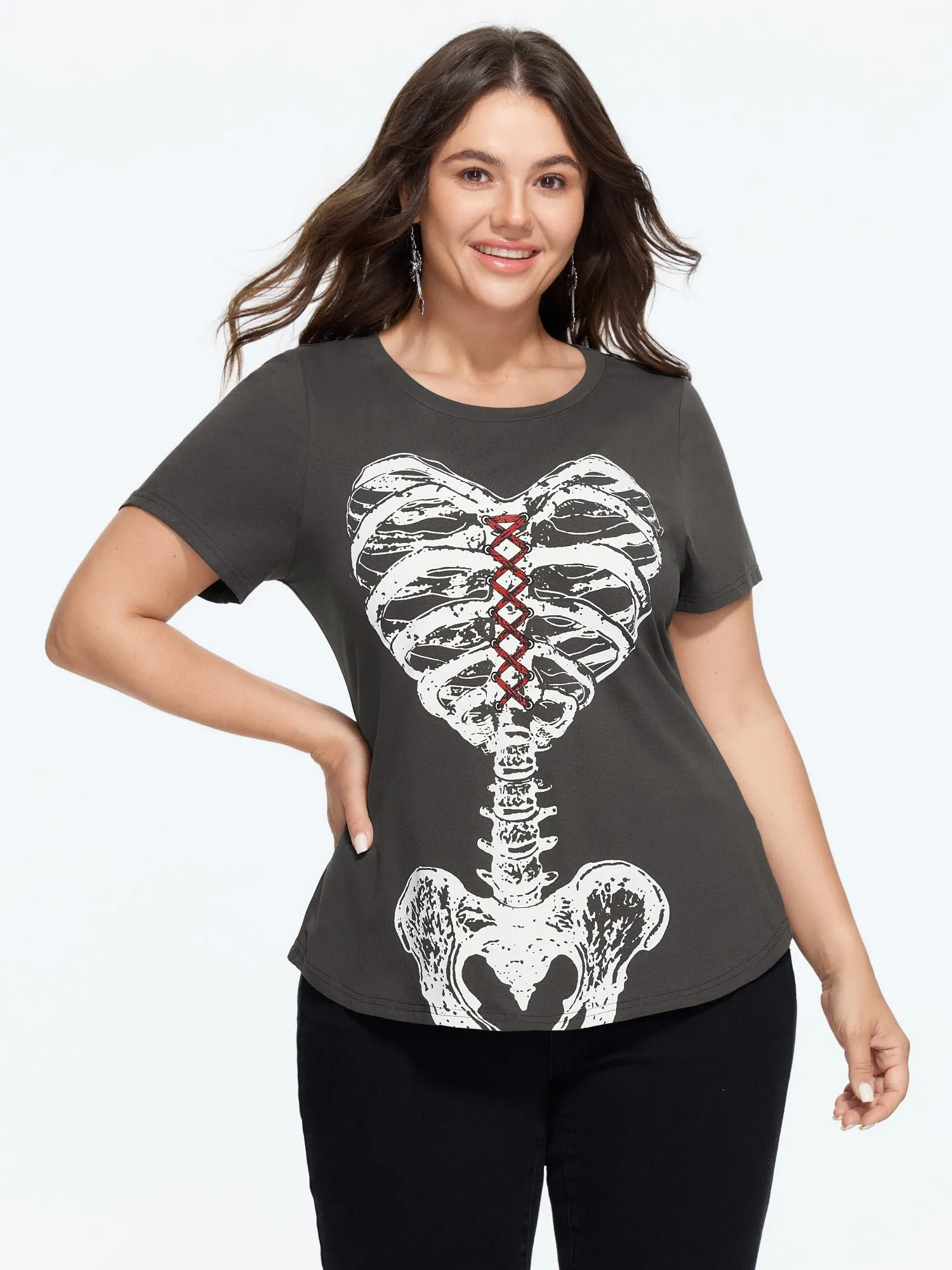 Halloween Skeleton Ribcage Graphic Crew Neck T‑Shirt sold by Bloomchic product image thumbnail 2