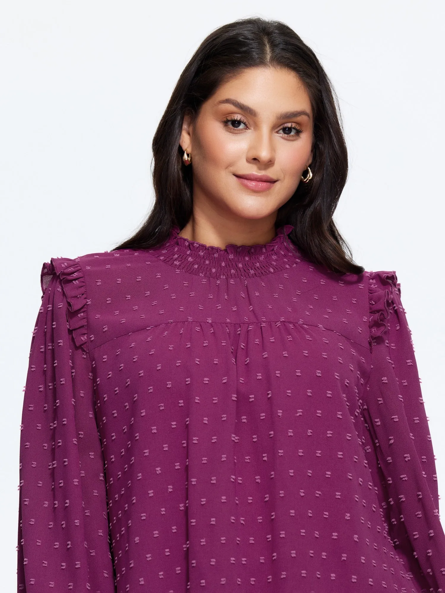 Textured Ruffle Shirred Mock Neck Blouse sold by Bloomchic product image thumbnail 2