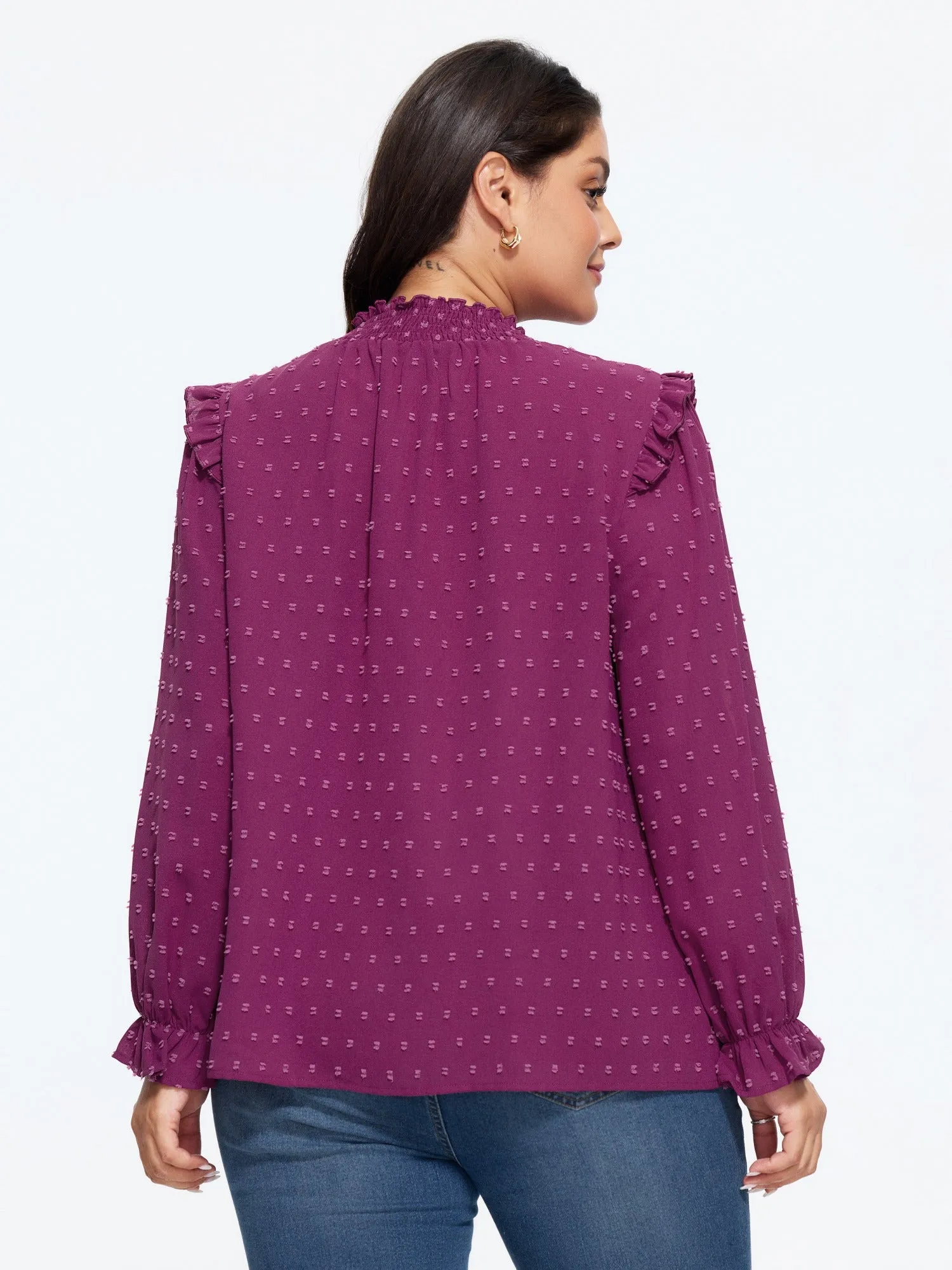 Textured Ruffle Shirred Mock Neck Blouse sold by Bloomchic product image thumbnail 3