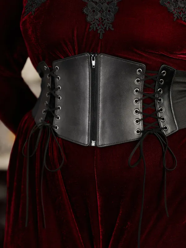 Faux Leather Lace‑Up Zipper Corset Waist Belt made by Bloomchic