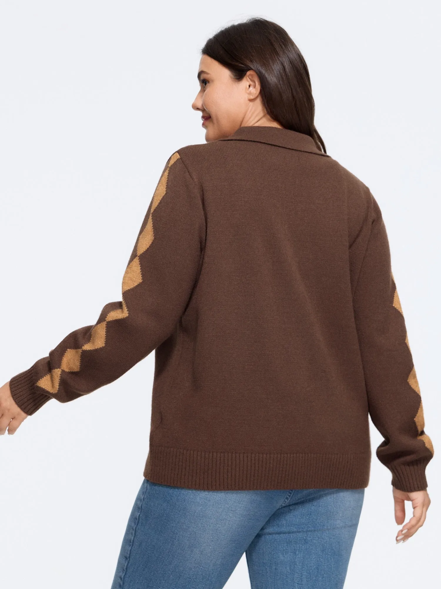Supersoft Argyle Jacquard Sleeve Zip‑Up Cardigan sold by Bloomchic product image thumbnail 3