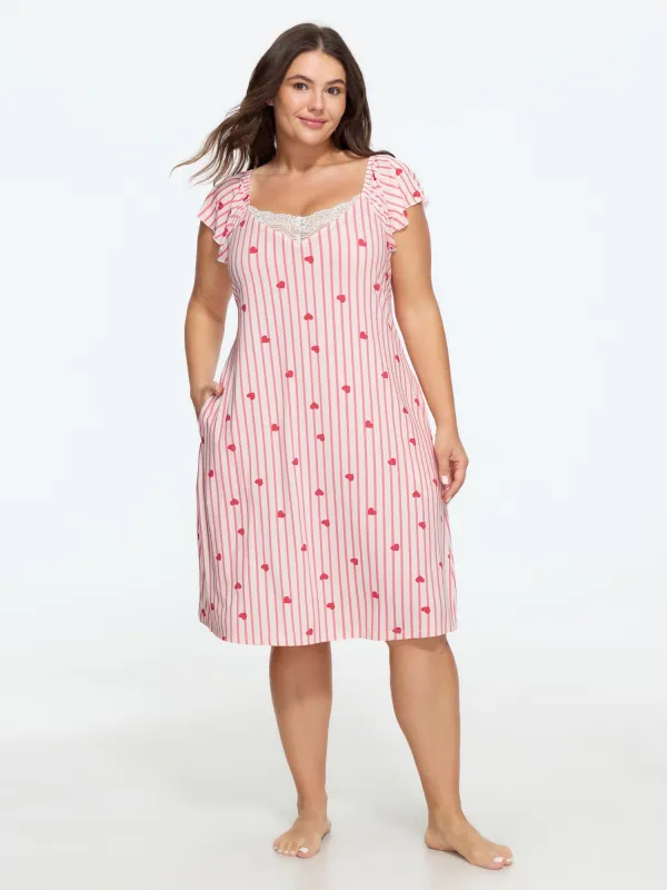Supersoft Heart Striped Lace Trim Nightgown made by Bloomchic