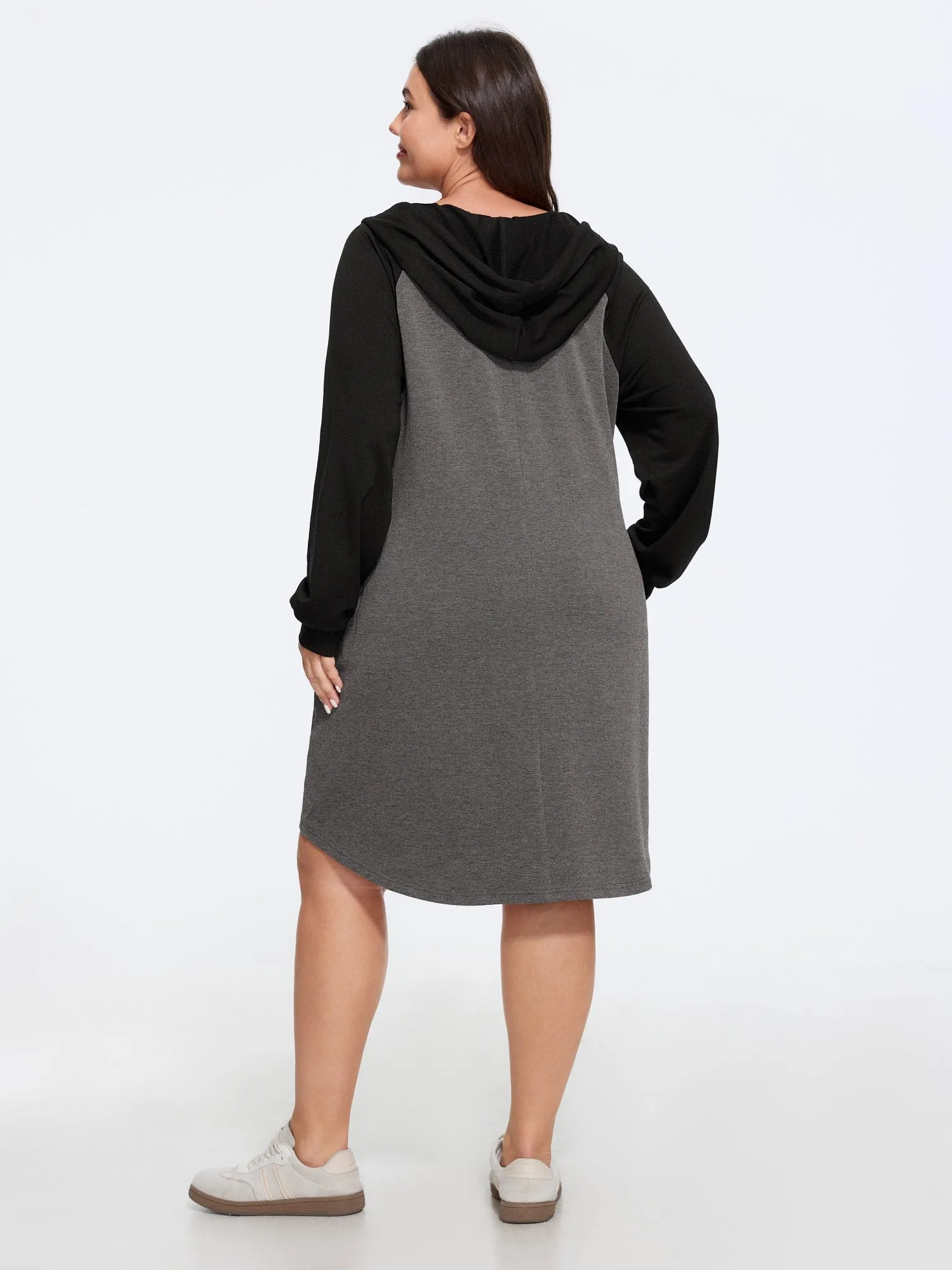 Stretch Color Block Raglan Sleeve Hooded Mini Dress sold by Bloomchic product image thumbnail 3