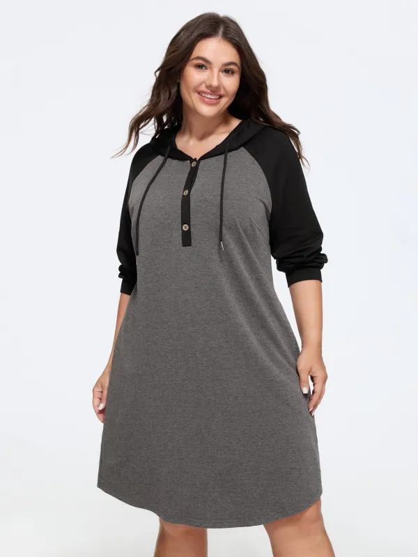 Stretch Color Block Raglan Sleeve Hooded Mini Dress made by Bloomchic