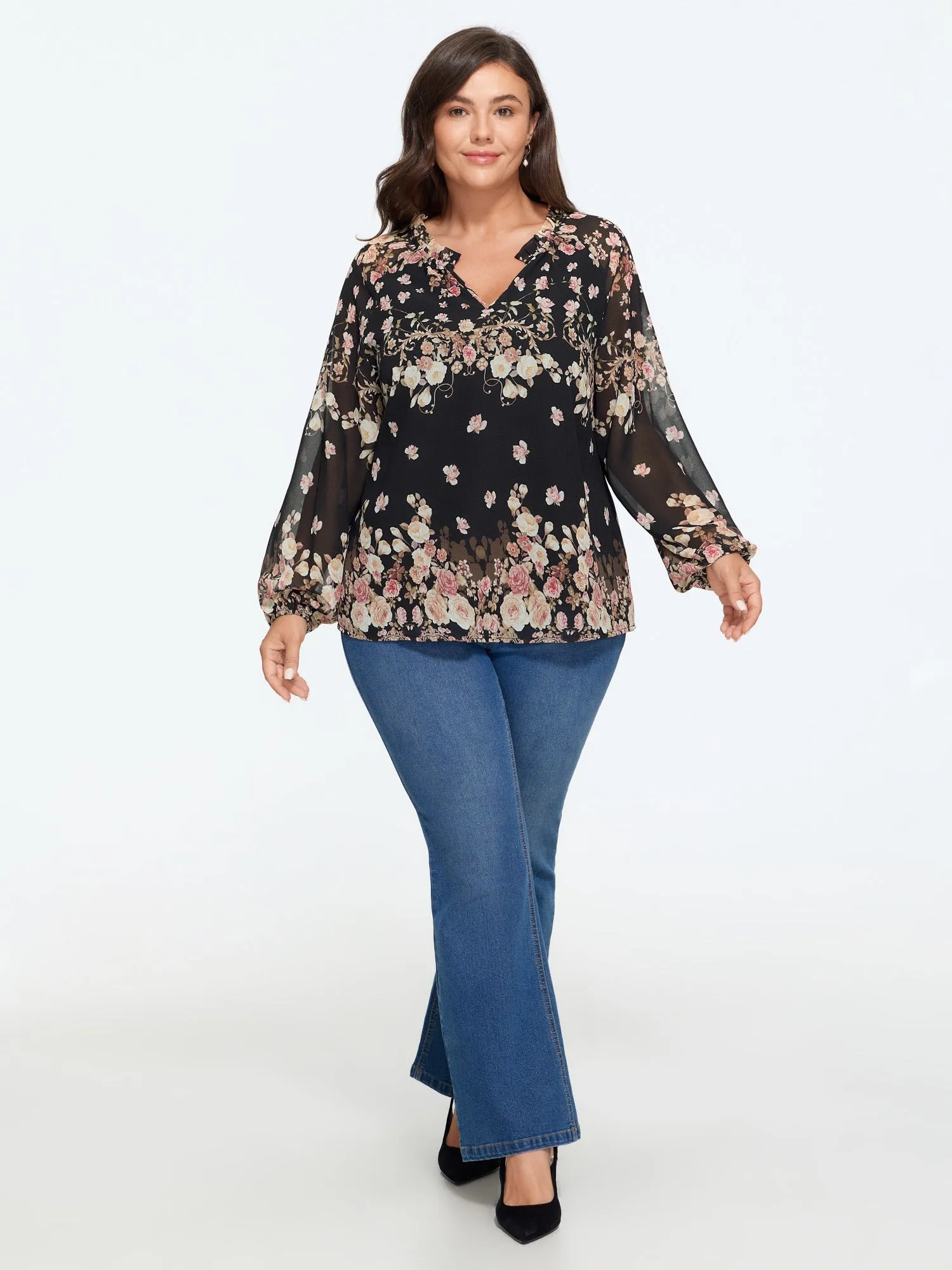 Floral Print Puff Sleeve Sheer Chiffon Blouse sold by Bloomchic product image thumbnail 4