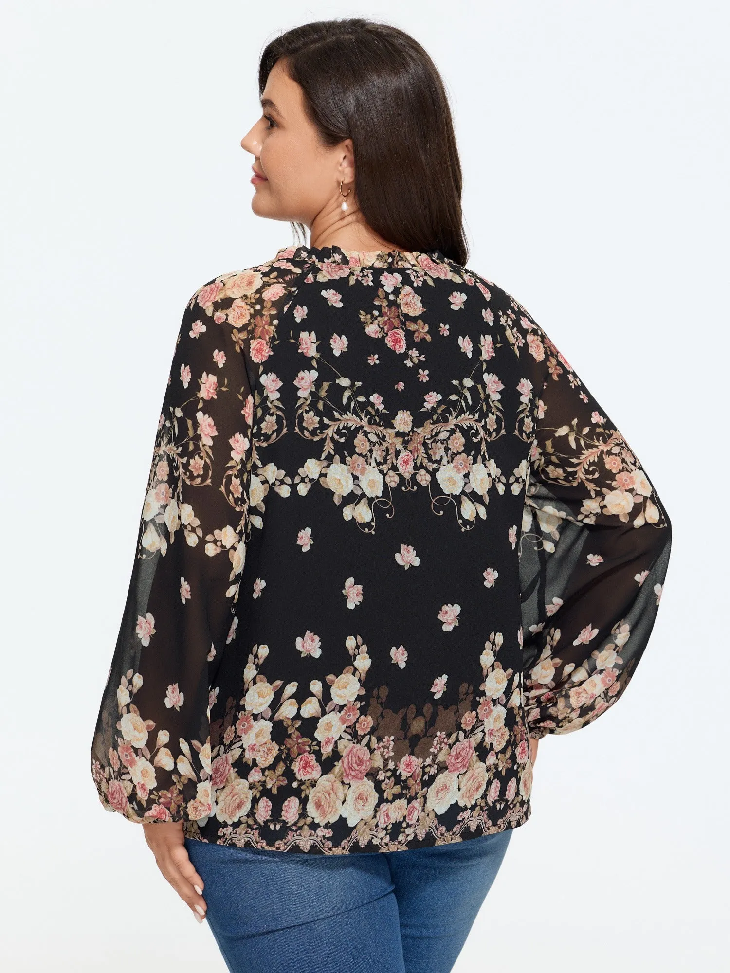 Floral Print Puff Sleeve Sheer Chiffon Blouse sold by Bloomchic product image thumbnail 3