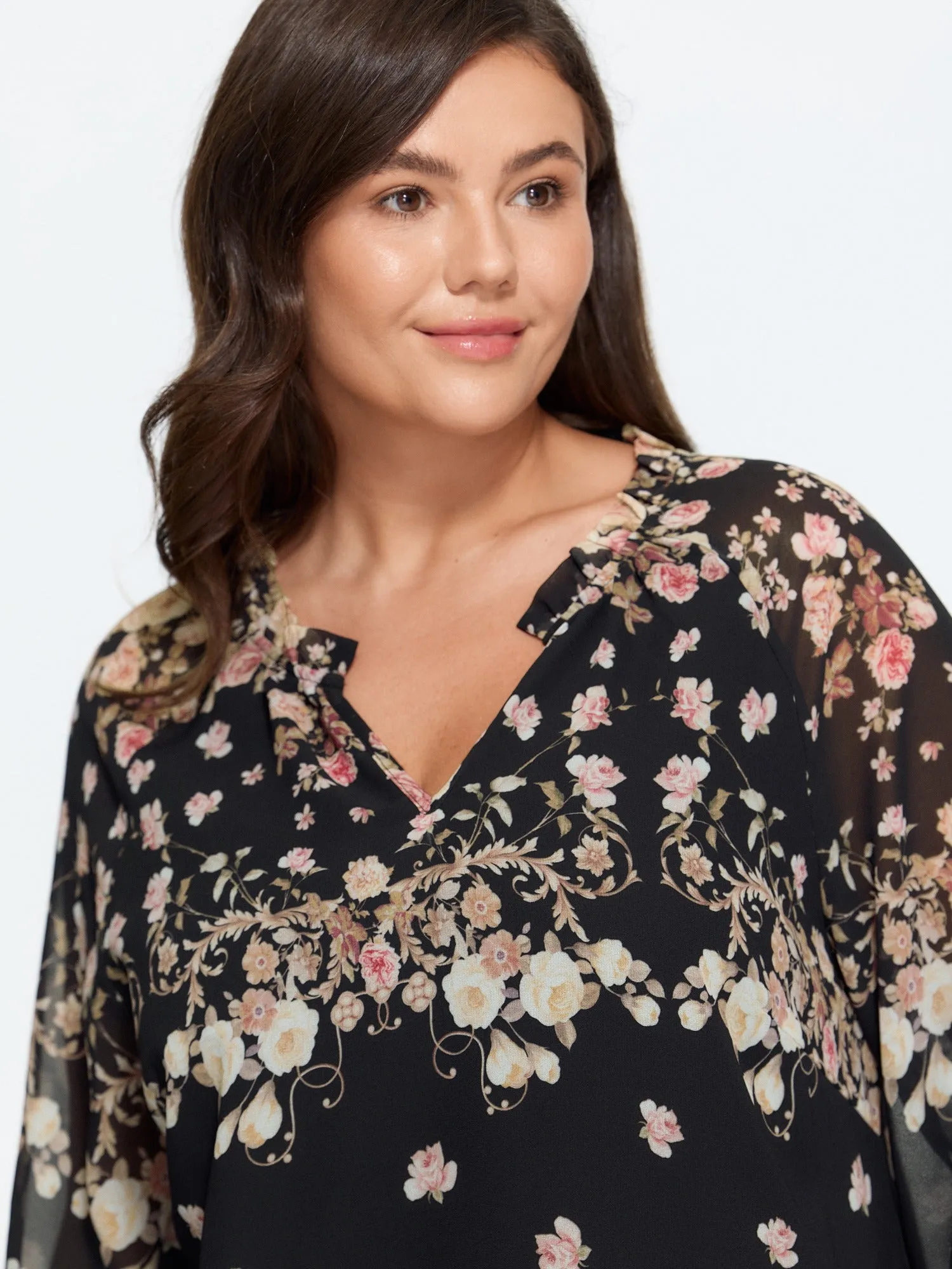 Floral Print Puff Sleeve Sheer Chiffon Blouse sold by Bloomchic product image thumbnail 2