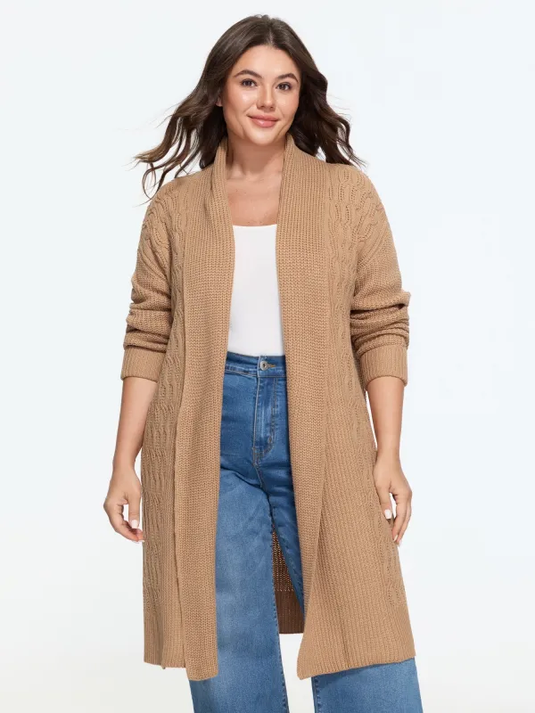 Cable Knit Open Front Long Cardigan made by Bloomchic