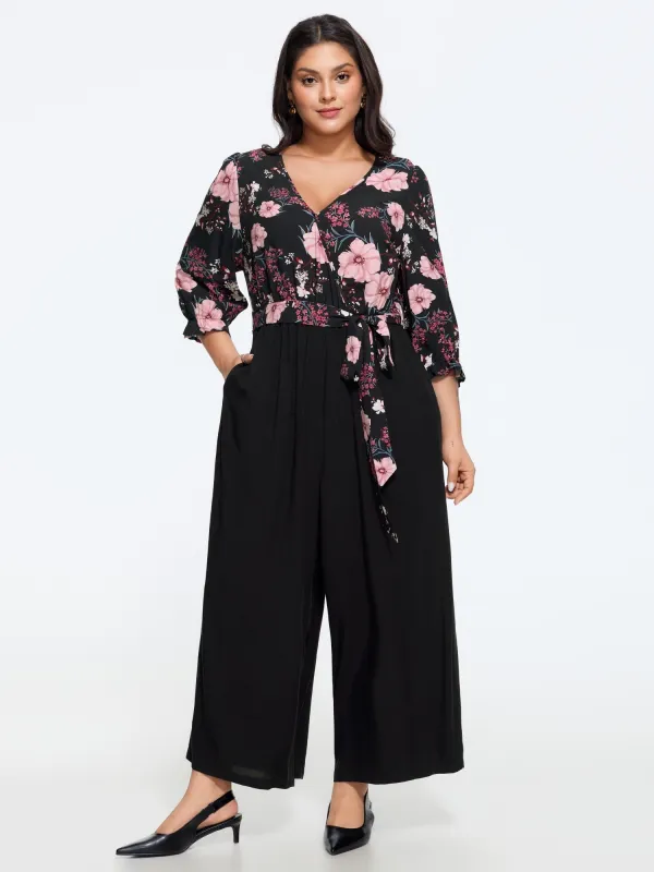 Floral Print Tie Waist Wide Leg Jumpsuit made by Bloomchic