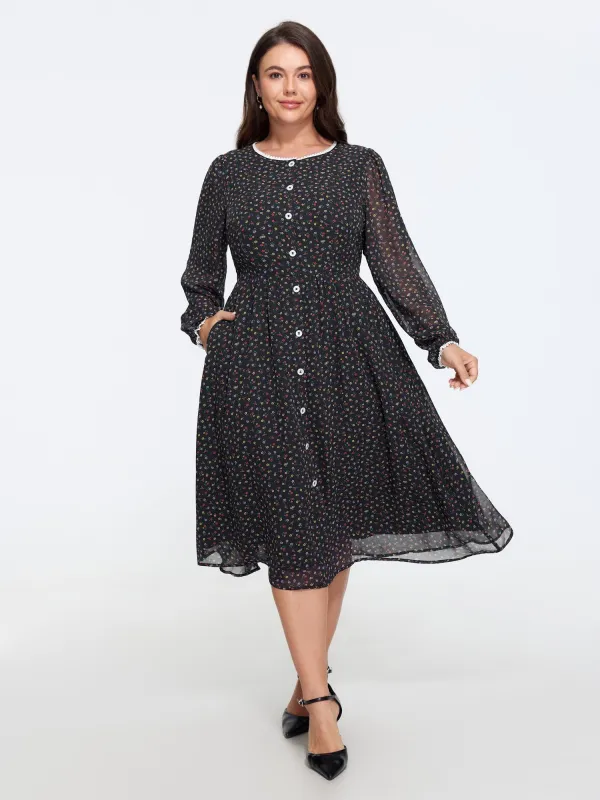 Ditsy Floral Long Sleeve Chiffon Midi Dress made by Bloomchic