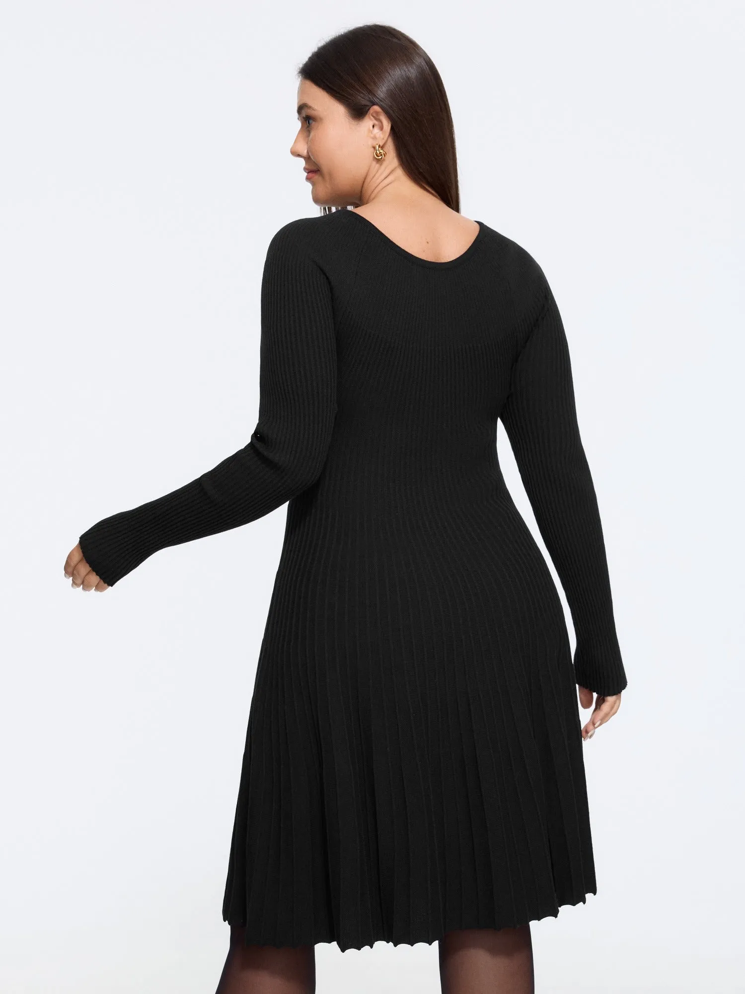 Round Neck Ribbed Knit Sweater Dress sold by Bloomchic product image thumbnail 3