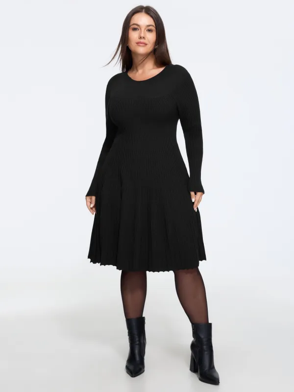 Round Neck Ribbed Knit Sweater Dress made by Bloomchic
