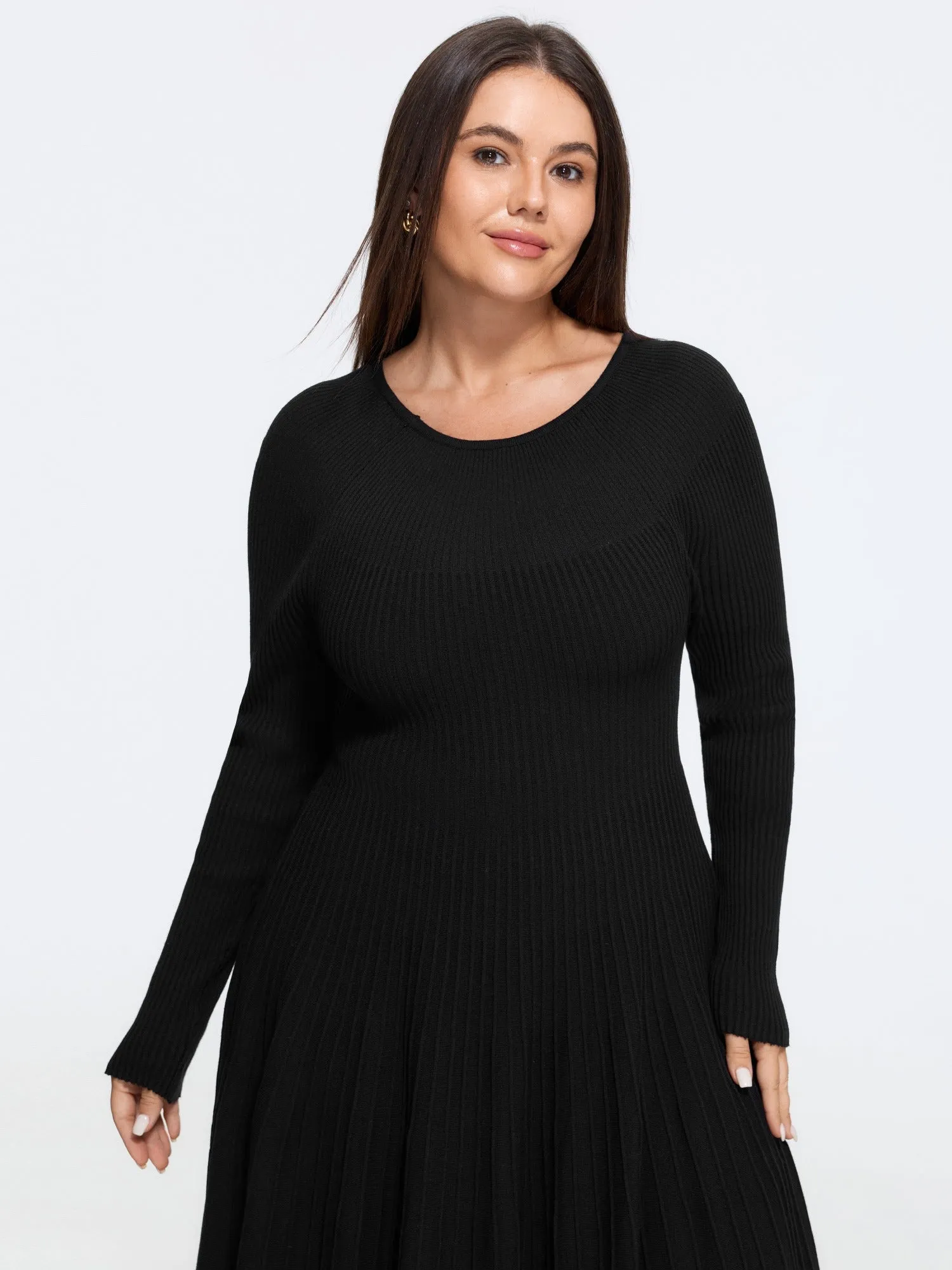 Round Neck Ribbed Knit Sweater Dress sold by Bloomchic product image thumbnail 4