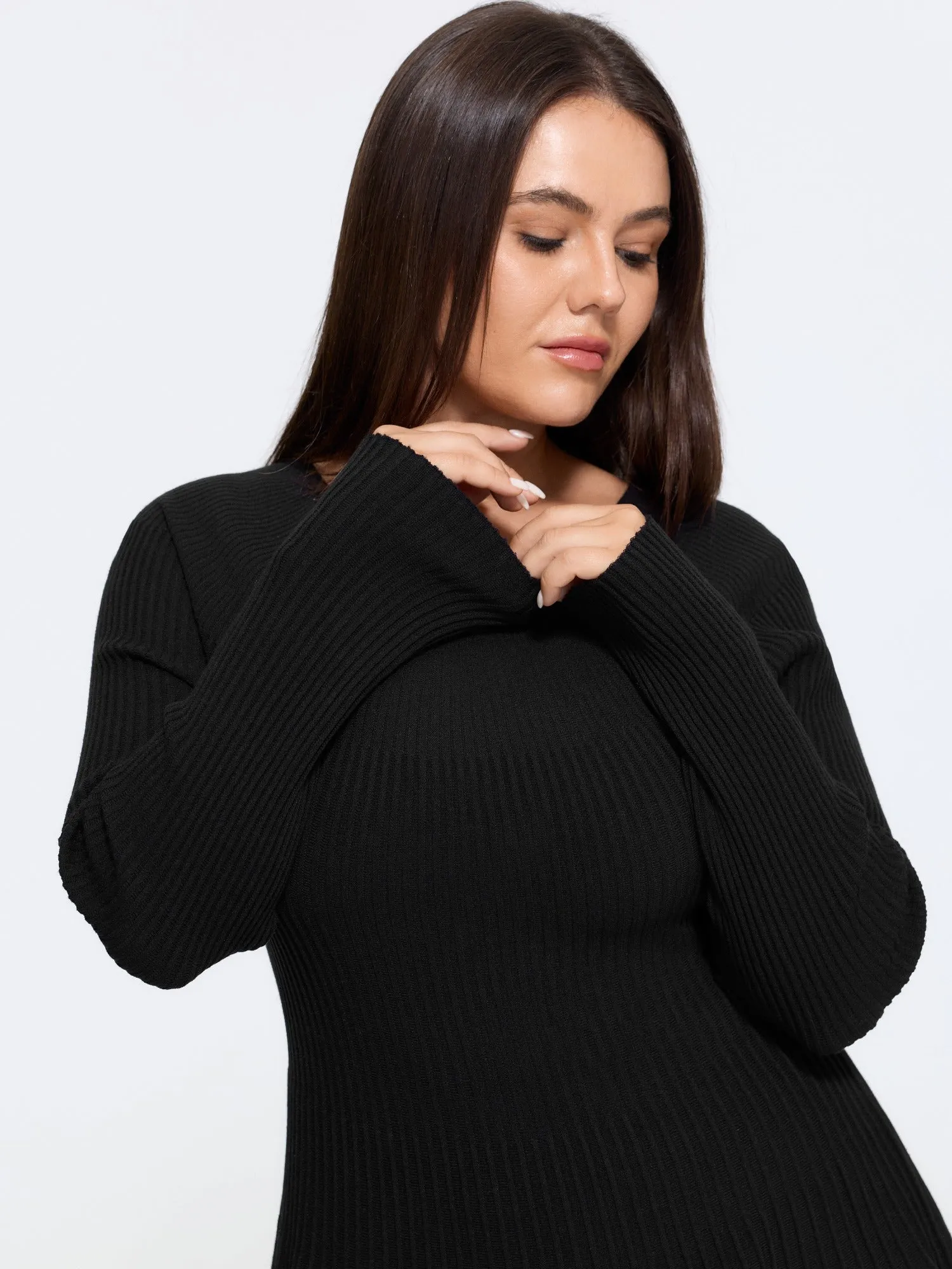 Round Neck Ribbed Knit Sweater Dress sold by Bloomchic product image thumbnail 2