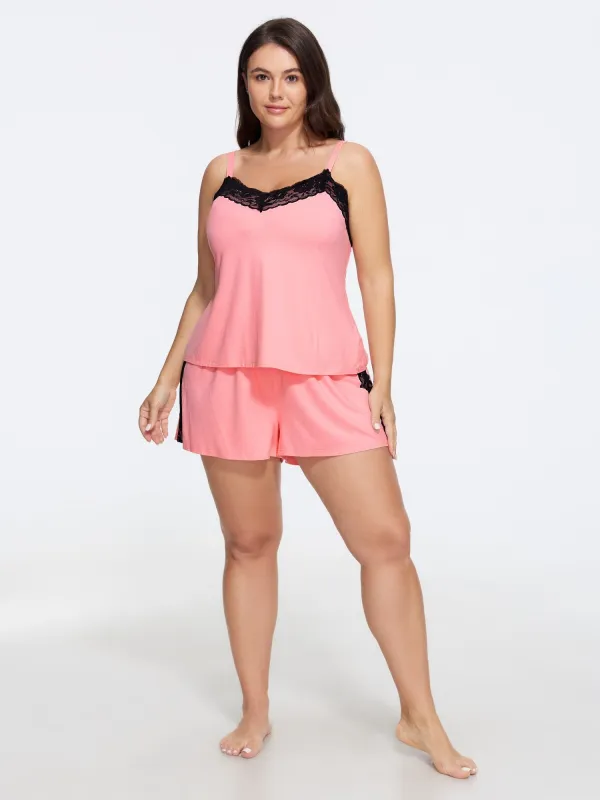 Supersoft Lace Trim Cami Pajama Set made by Bloomchic