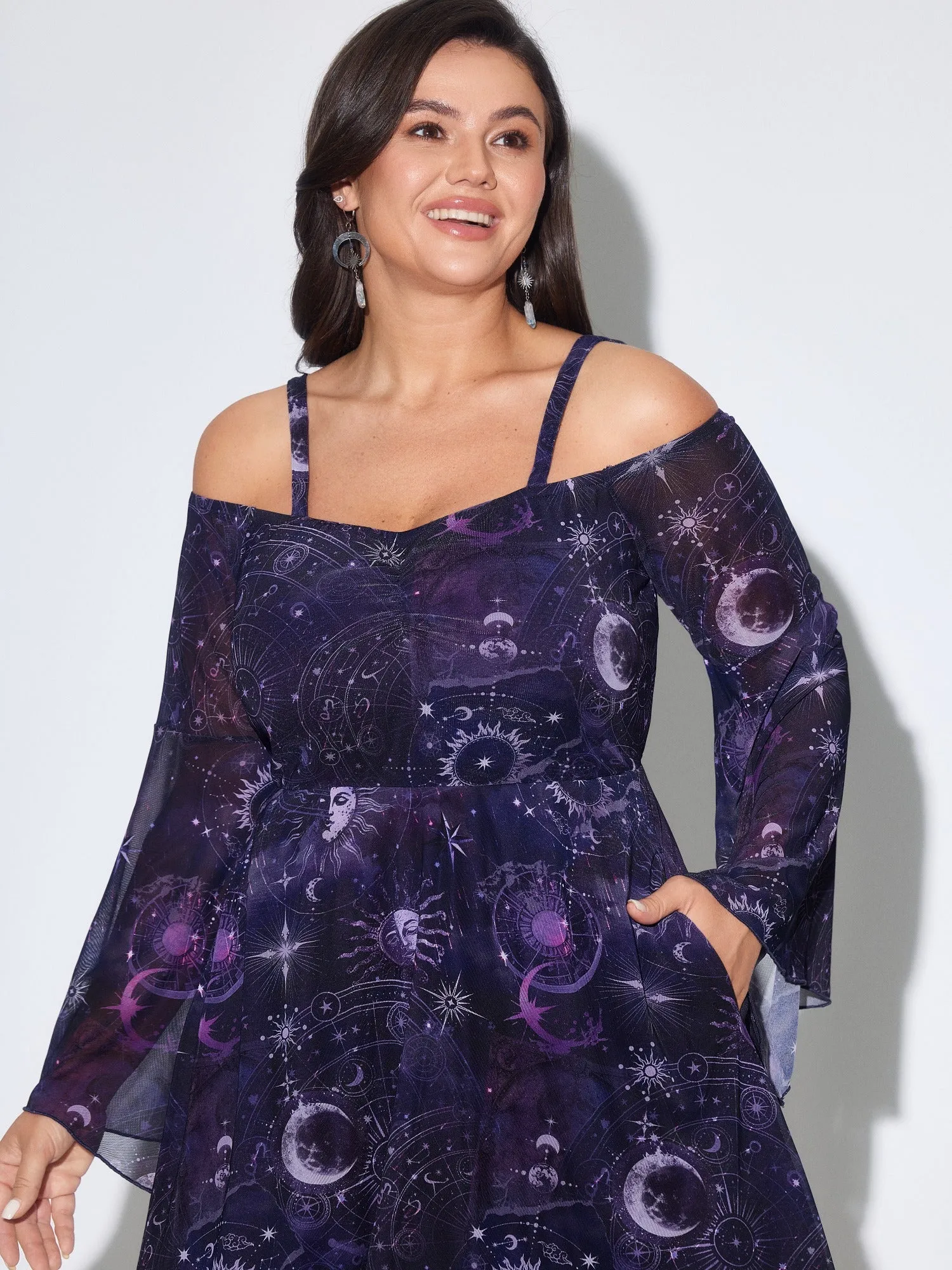 Celestial Moon Star Cold Shoulder Mini Dress sold by Bloomchic product image thumbnail 2