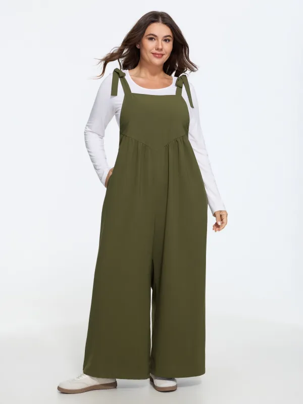 Solid Pockets Shoulder Ties Jumpsuit made by Bloomchic