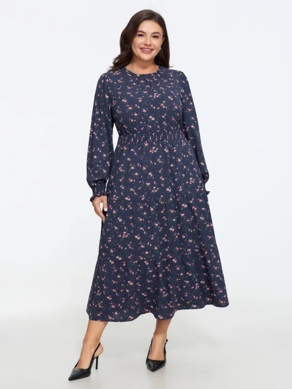 Floral Print Shirred Waist Tiered Midi Dress made by Bloomchic
