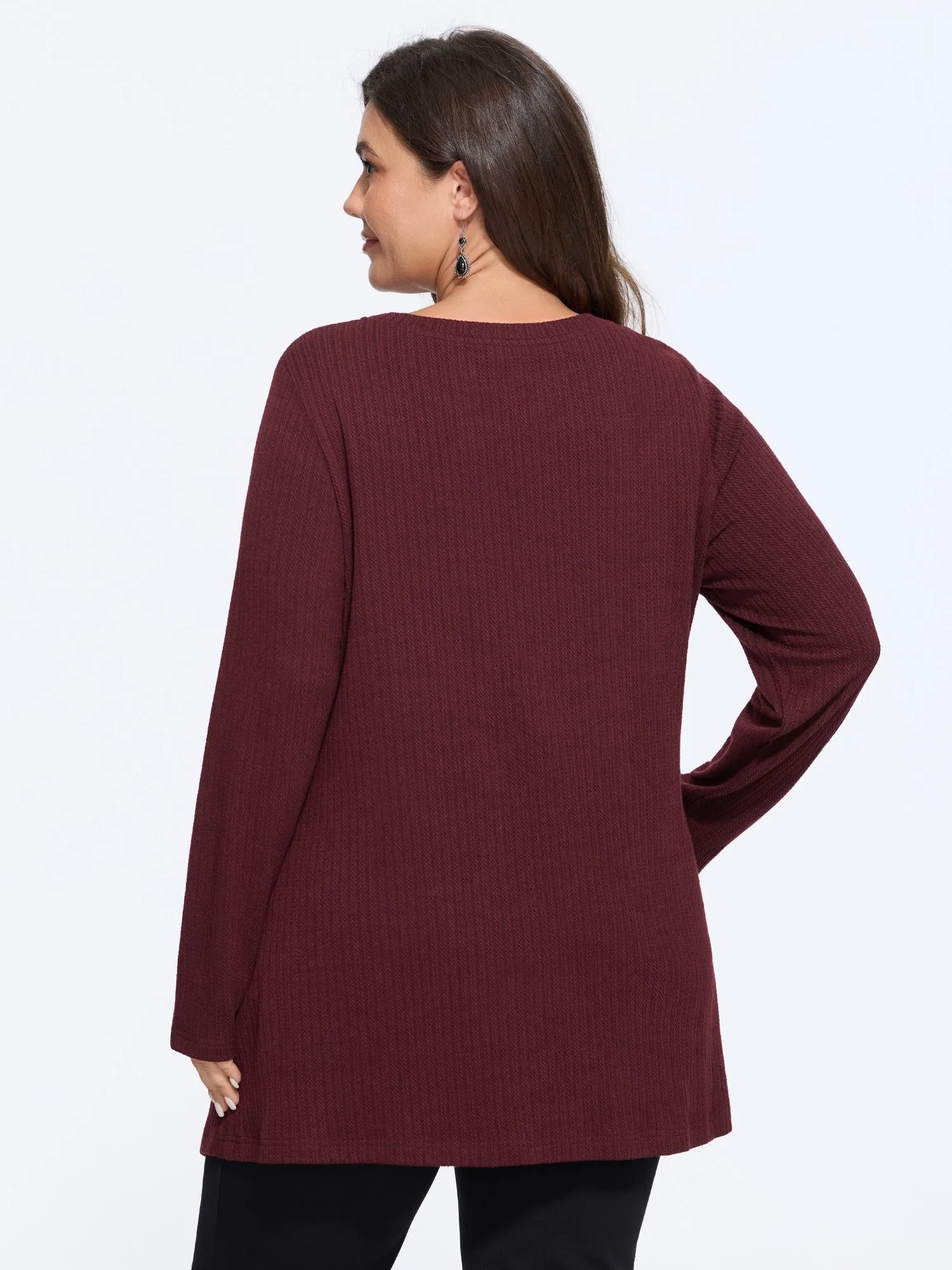 Round Neck Asymmetrical Hem Button Detail Top sold by Bloomchic product image thumbnail 3