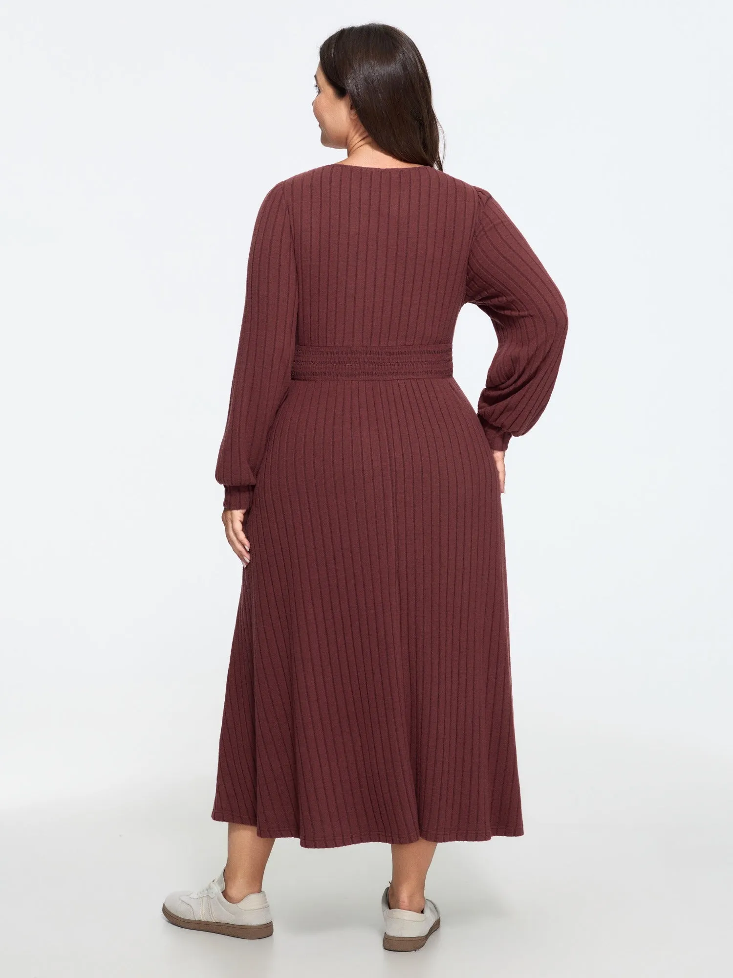 Stretch Ribbed Puff Sleeve Midi Dress sold by Bloomchic product image thumbnail 3