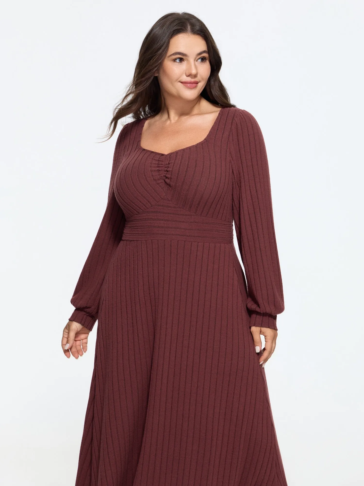 Stretch Ribbed Puff Sleeve Midi Dress sold by Bloomchic product image thumbnail 4