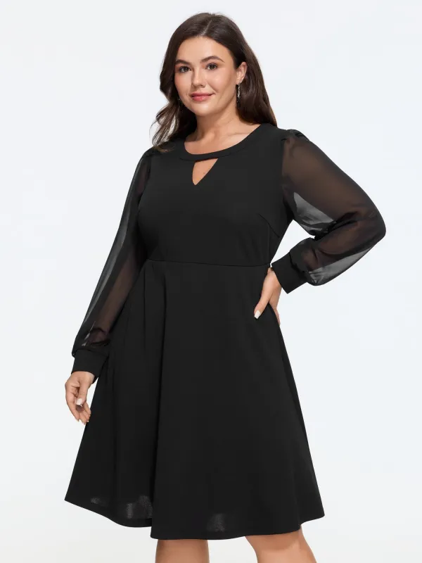 Keyhole Neck Sheer Long Sleeve Mini Dress made by Bloomchic