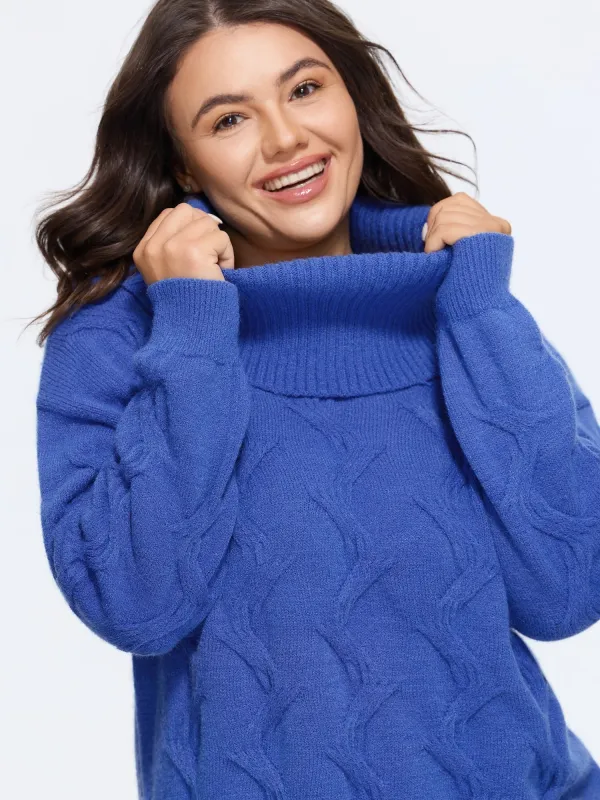 Cowl Neck Cable Knit Pullover made by Bloomchic