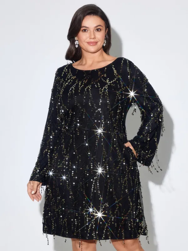 Sequin Tassel Shift Mini Dress made by Bloomchic