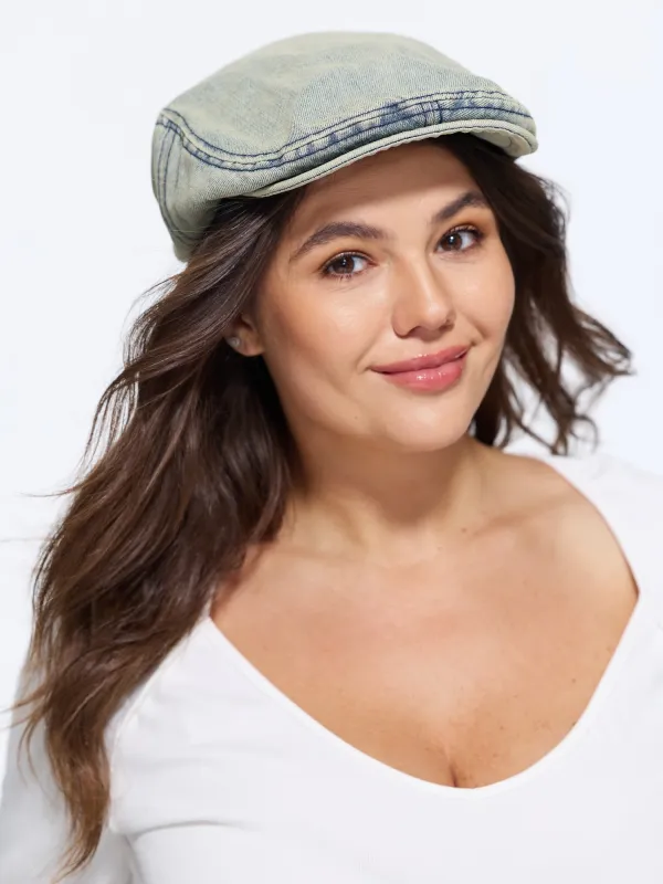 Cotton Vintage Washed Denim Flat Cap made by Bloomchic