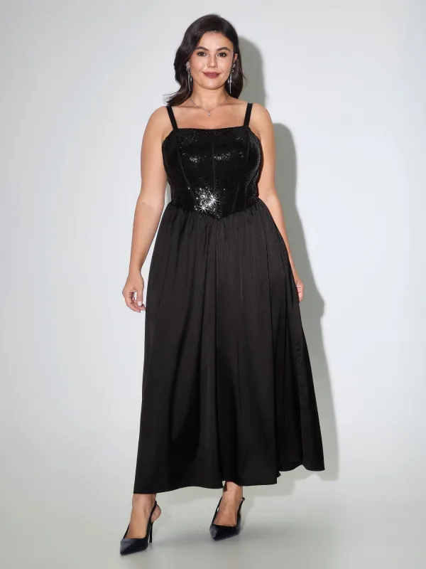 Sequin Adjustable Lace-Up Back Supportive Bra Corset Maxi Dress made by Bloomchic