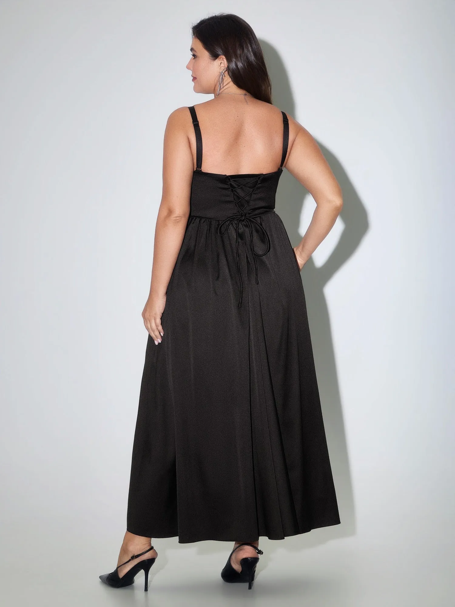 Sequin Adjustable Lace-Up Back Supportive Bra Corset Maxi Dress sold by Bloomchic product image thumbnail 3