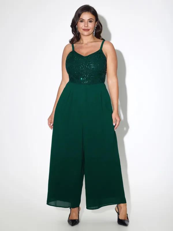 Lace Sequin Cami Wide Leg Jumpsuit made by Bloomchic