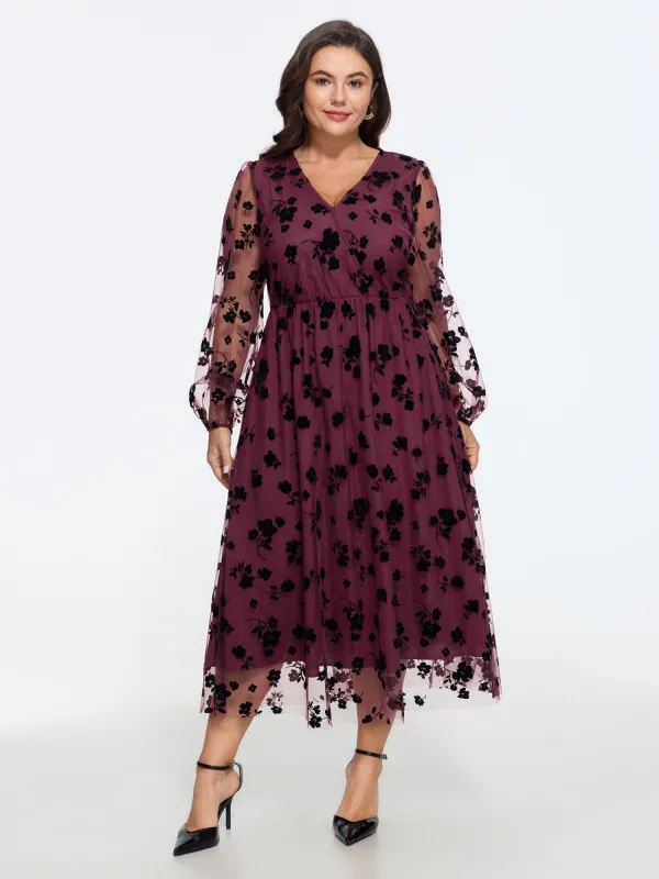 Flocked Floral Mesh Maxi Dress made by Bloomchic