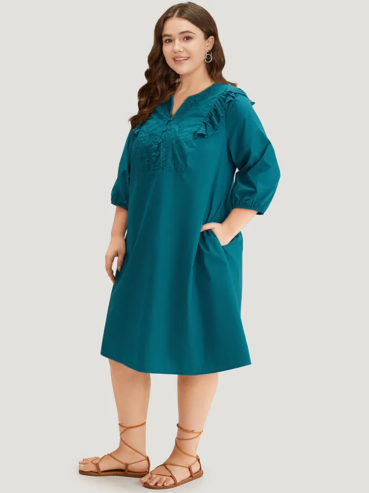 Plain Ruffle Trim Lantern Sleeve Dress sold by Bloomchic product image thumbnail 5