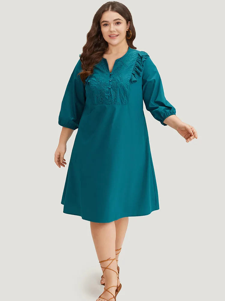 Plain Ruffle Trim Lantern Sleeve Dress sold by Bloomchic product image thumbnail 3