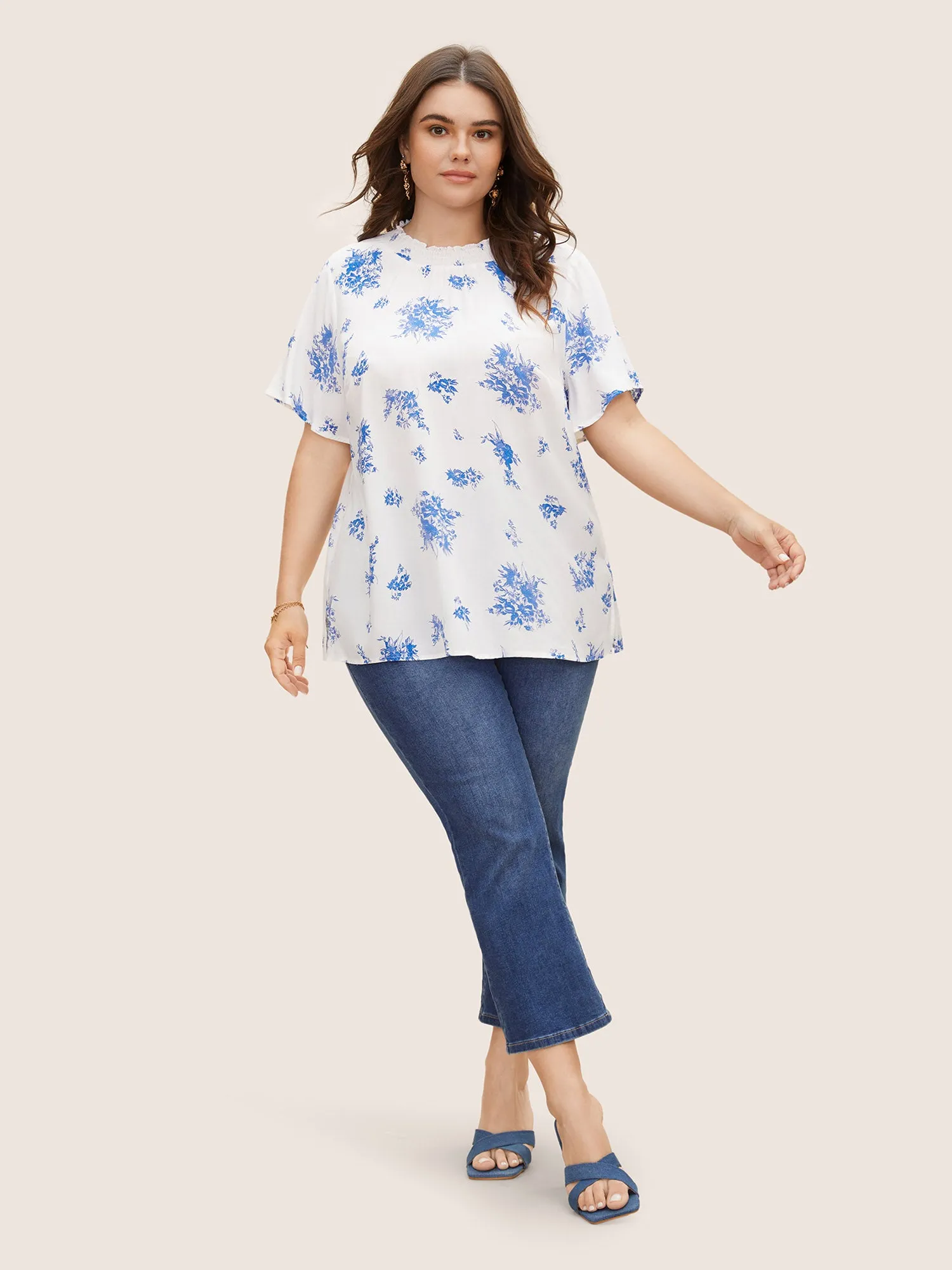 Wrap Collar Floral Ruffle Sleeve Blouse sold by Bloomchic product image thumbnail 2