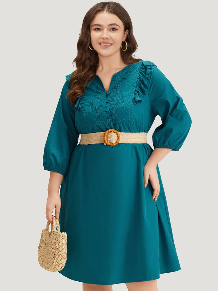 Plain Ruffle Trim Lantern Sleeve Dress sold by Bloomchic