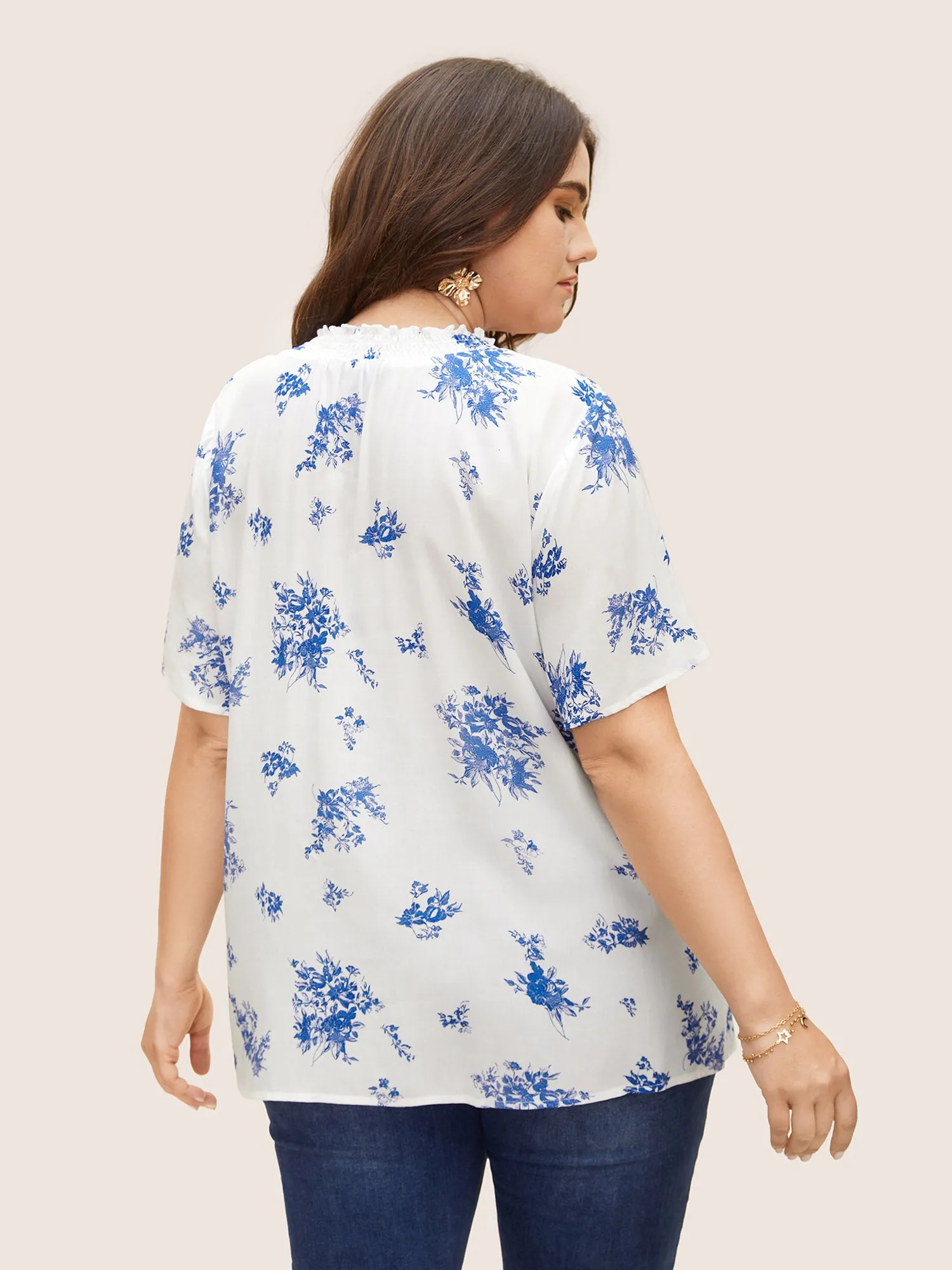 Wrap Collar Floral Ruffle Sleeve Blouse sold by Bloomchic product image thumbnail 4