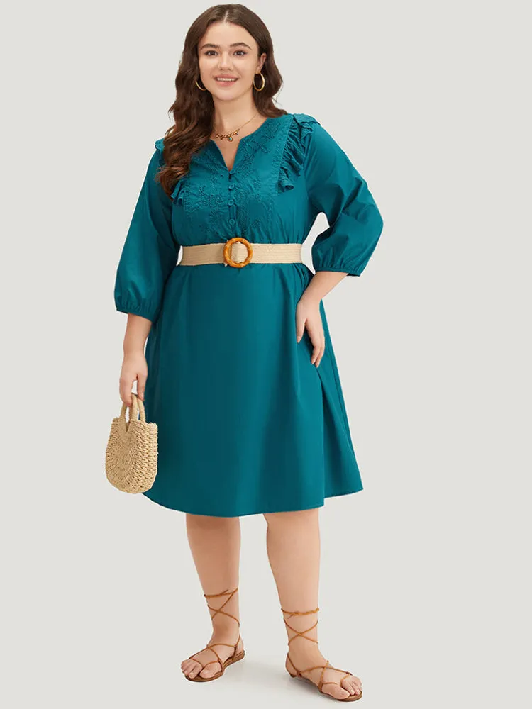 Plain Ruffle Trim Lantern Sleeve Dress sold by Bloomchic product image thumbnail 4