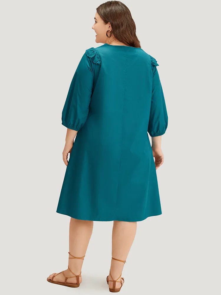 Plain Ruffle Trim Lantern Sleeve Dress sold by Bloomchic product image thumbnail 2