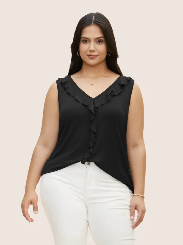 Supersoft Essentials V Neck Ruffle Trim Tank Top sold by Bloomchic